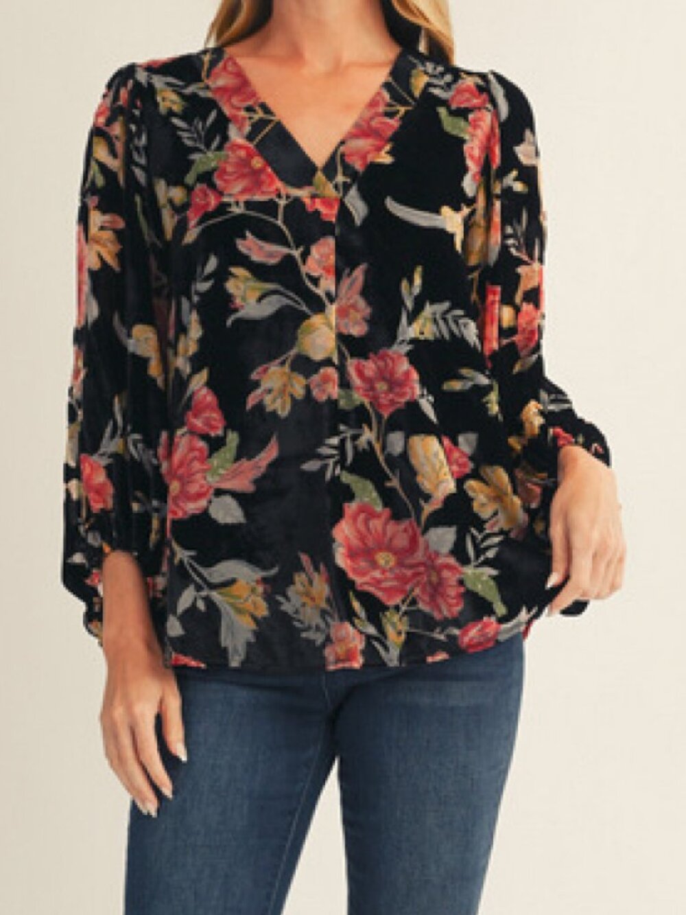 NWT JODIFL Black Burnout Velvet Floral Blouse